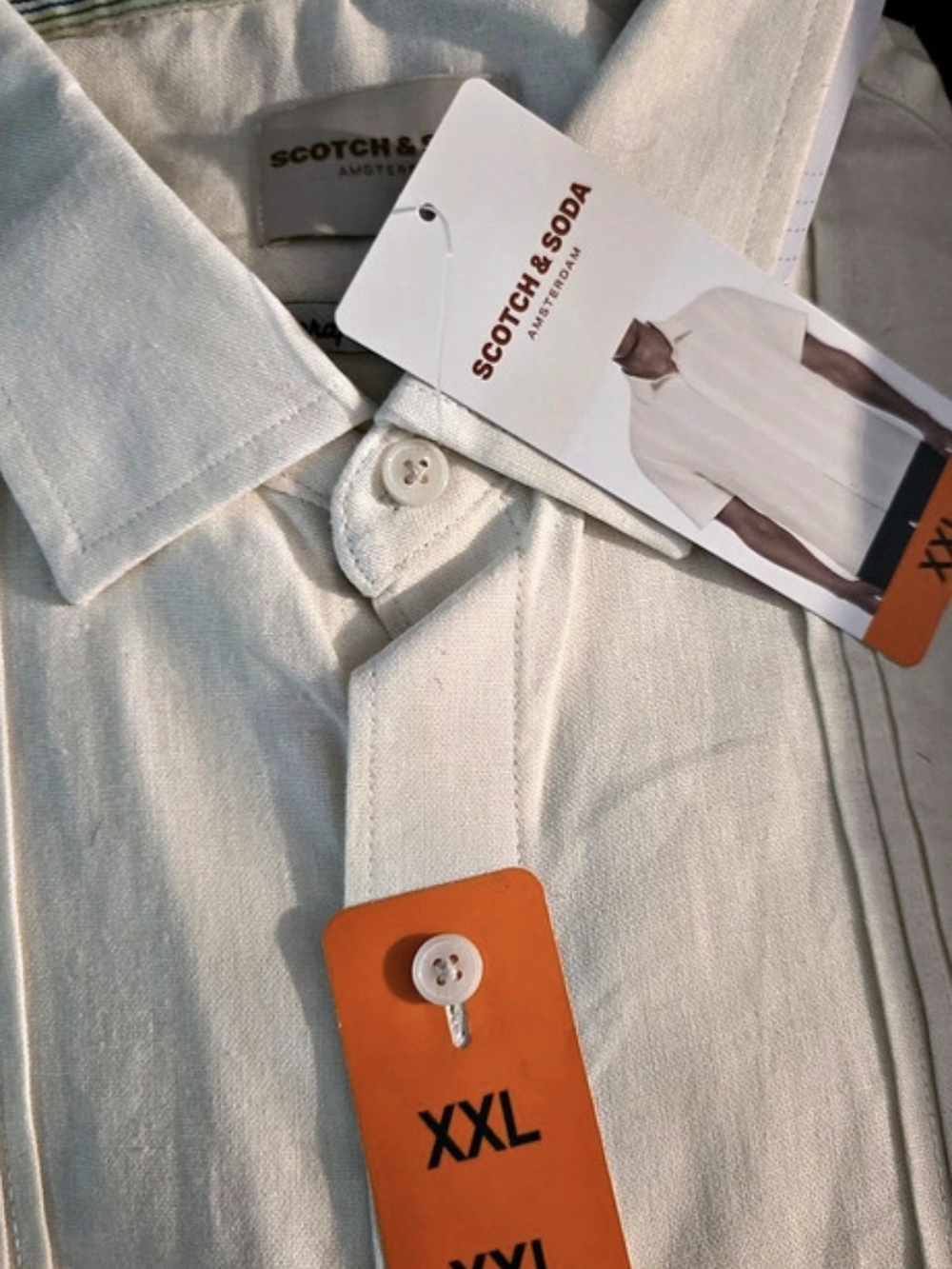 Scotch & Soda Pintuck Pleated Short Sleeve Button Up Shirt White XXL